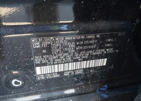 2020 Toyota Rav4 Le z USA, uszkodzony, nr VIN 2T3F1RFV0LW111761